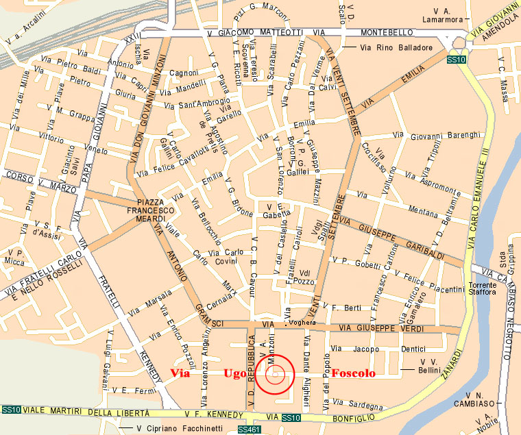 mappa della città, con indicazione della via in cui si trova la sede centrale
